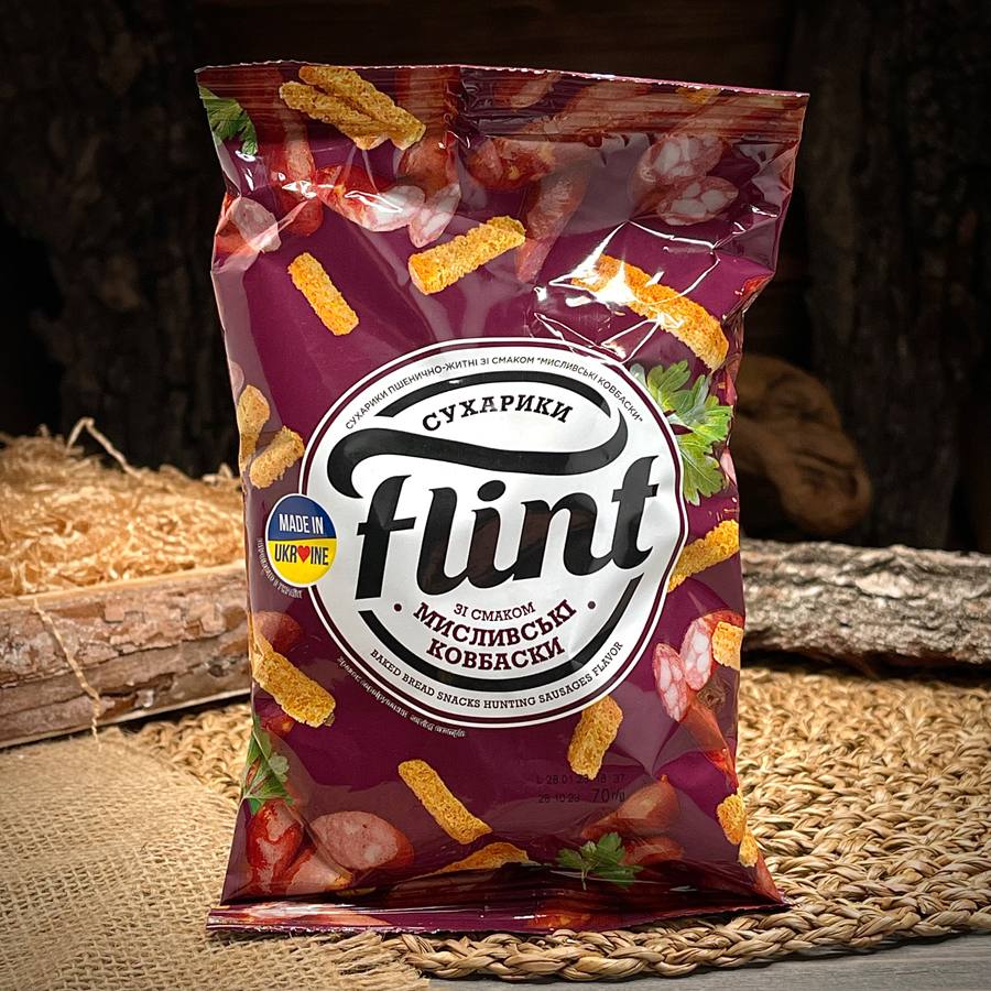 Сухарики со вкусом охотничьих колбасок "Flint" — фото 1