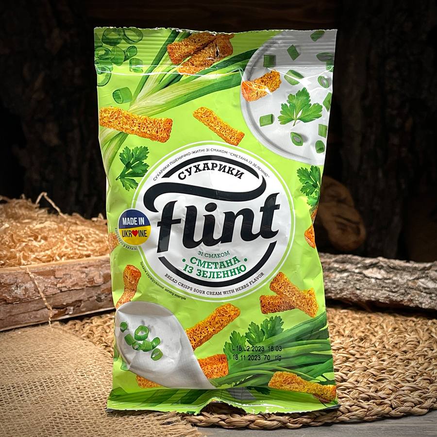 Сухарики со вкусом сметаны с зеленью "Flint" — фото 1